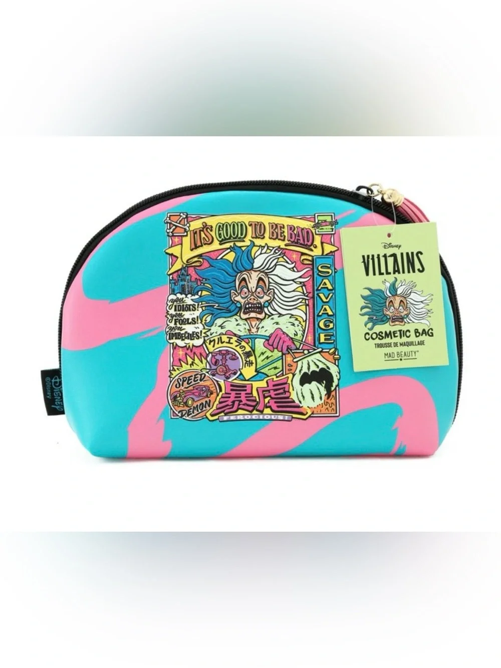 Disney Villains MaCruella De Ville Teal & Hot Pink Graphic Zip Cosmetic Pouch NW